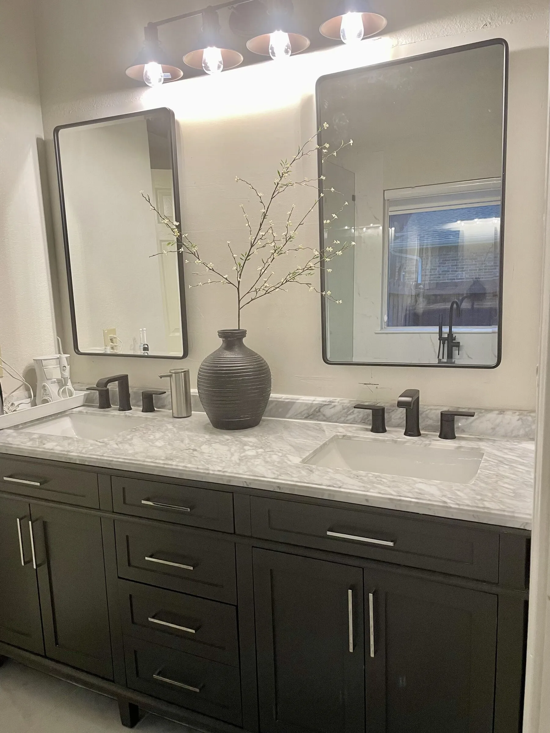 Custom bathroom vanity with marble countertop by IonBuilds