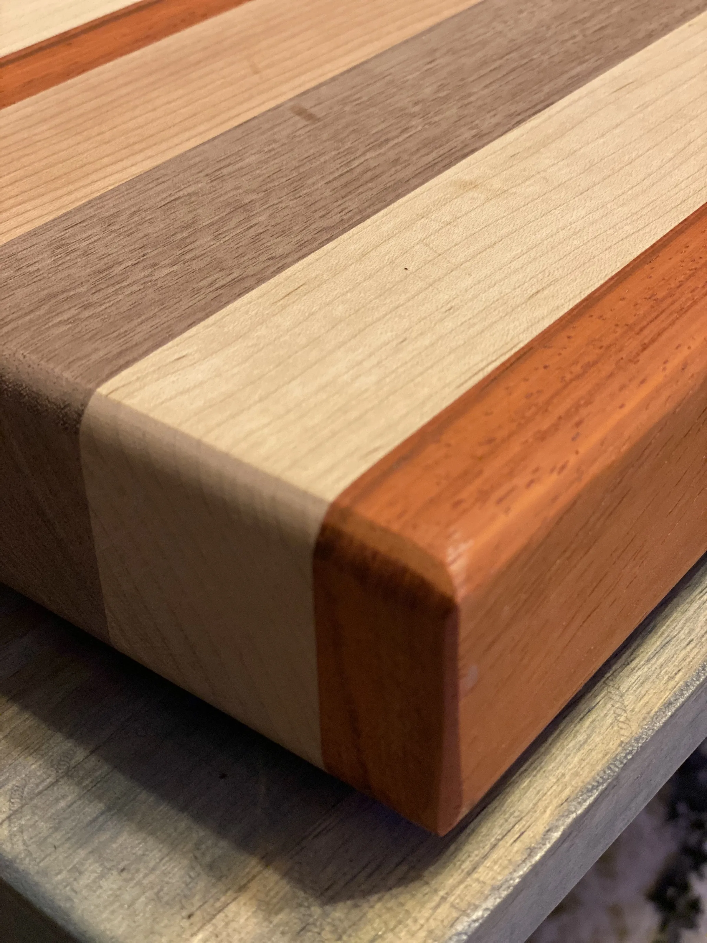 Custom wood cutting board close-up grain detail by IonBuilds Plano TX